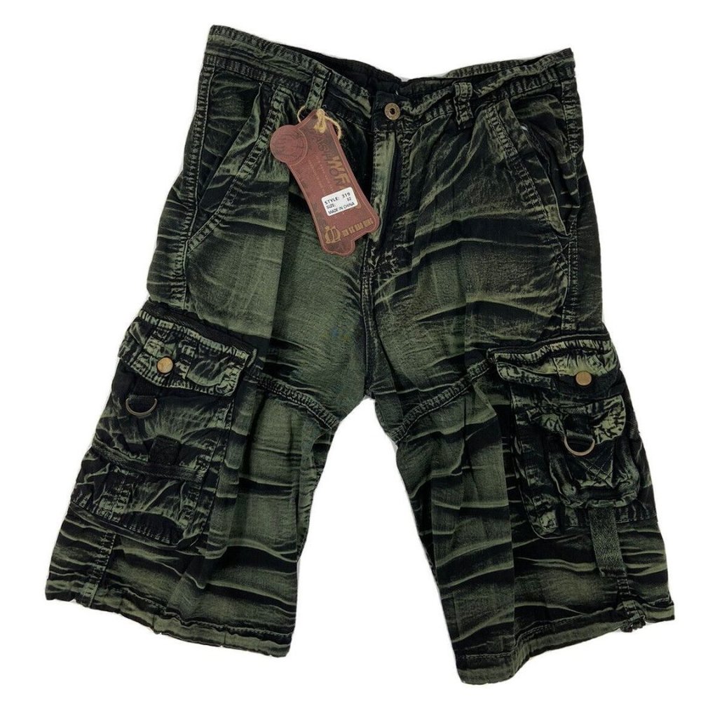 West Louis Cargo Shorts Size 32 Green Stonewashed Pockets Cotton Casual Outdoor